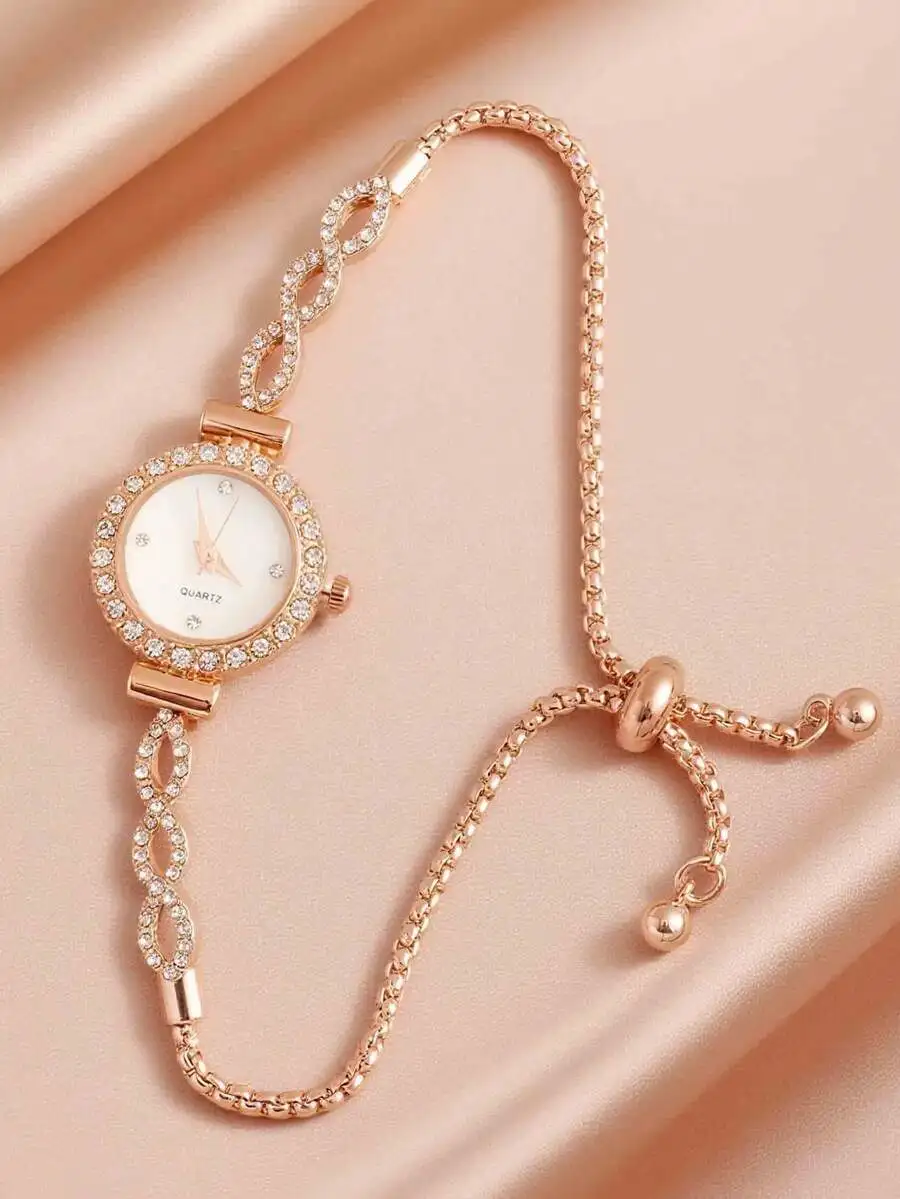 Womens Alloy Quartz Bracelet Watch With Rhinestone Round Dial Wavy Chain Design
Womens Alloy Quartz Bracelet Watch With Rhinestone Round Dial Wavy Chain Design