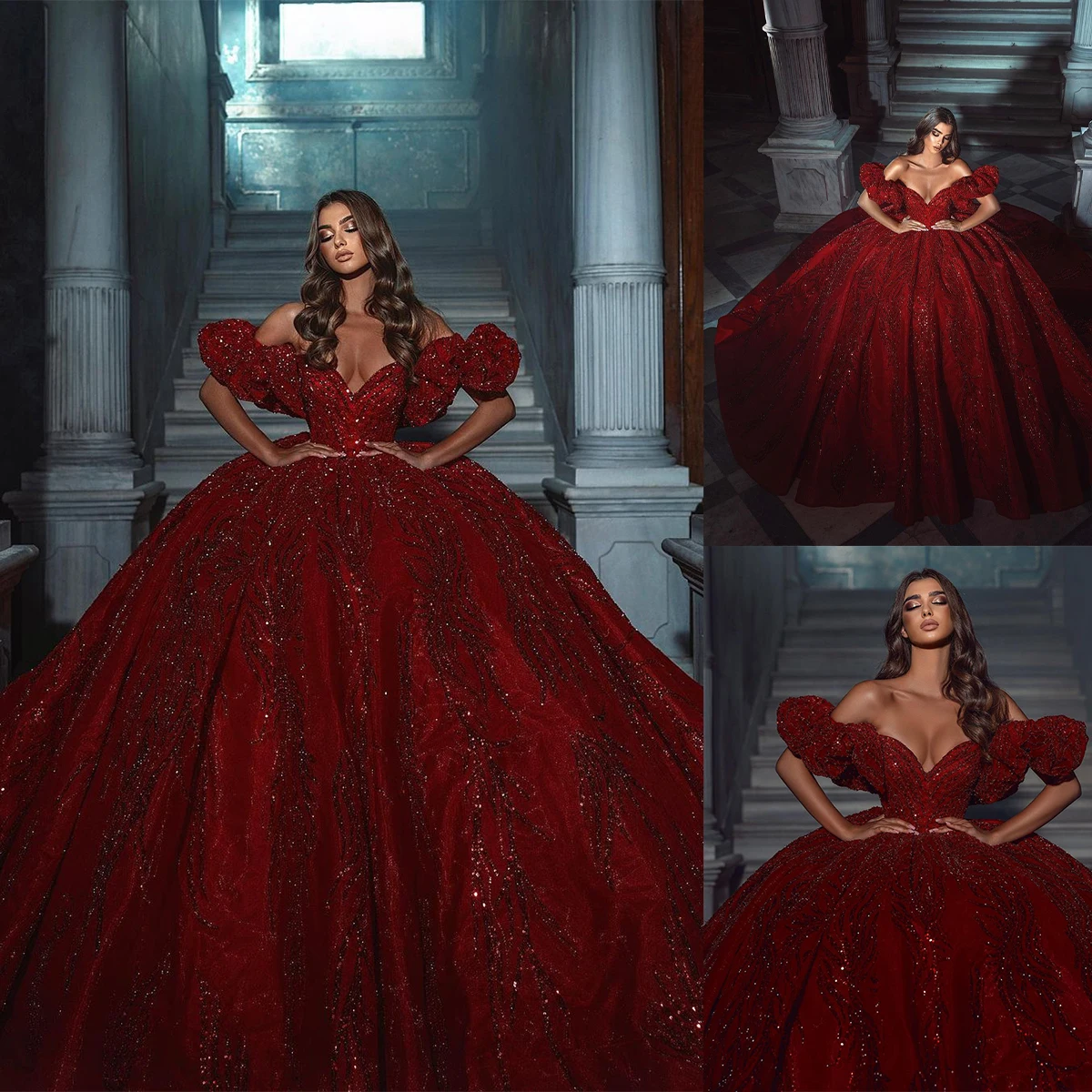 Luxurious Red Wedding Dresses Off Shoulder Ball Gowns Custom Made Lace Ruffles Sequins Vestido de novia
Luxurious Red Wedding Dresses Off Shoulder Ball Gowns Custom Made Lace Ruffles Sequins Vestido de novia
