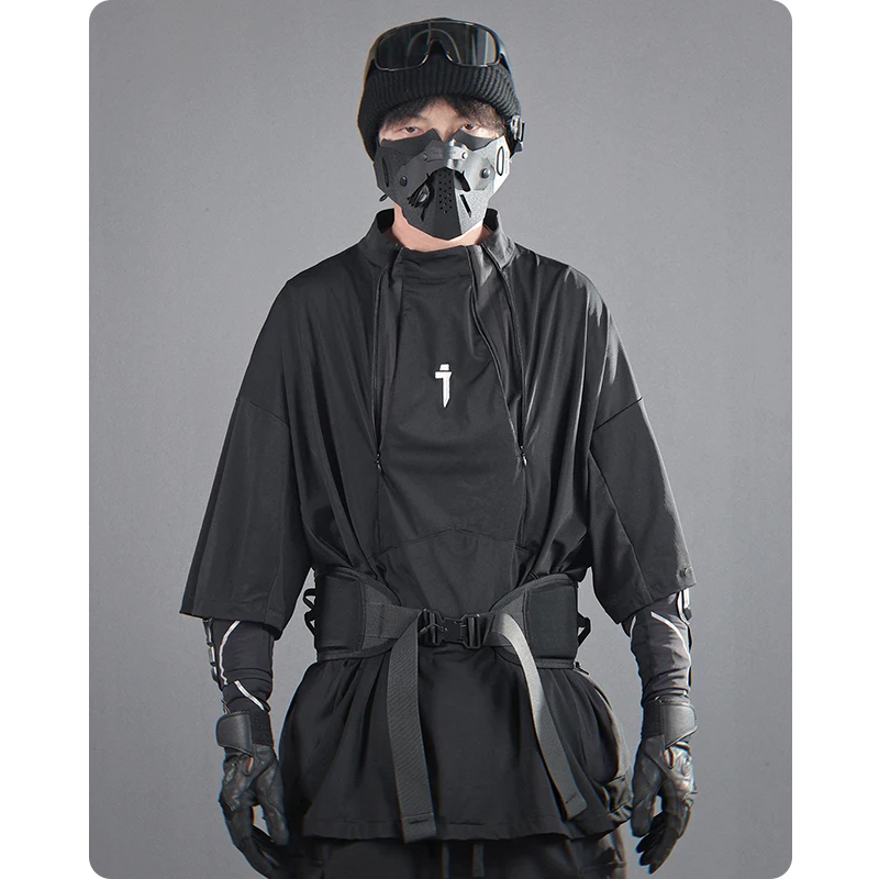 Unisex Men's clothing HipHop Loose T-Shirt Summer Harajuku Streetwear Functional Style Zipper Stand Up Collar Splicing Short
Unisex Men's clothing HipHop Loose T-Shirt Summer Harajuku Streetwear Functional Style Zipper Stand Up Collar Splicing Short