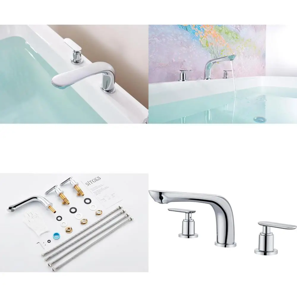 Хромированный смеситель для ванны с двумя ручками, с возможностью установки на 3 отверстия и на поверхность раковины
Хромированный смеситель для ванны с двумя ручками, с возможностью установки на 3 отверстия и на поверхность раковины