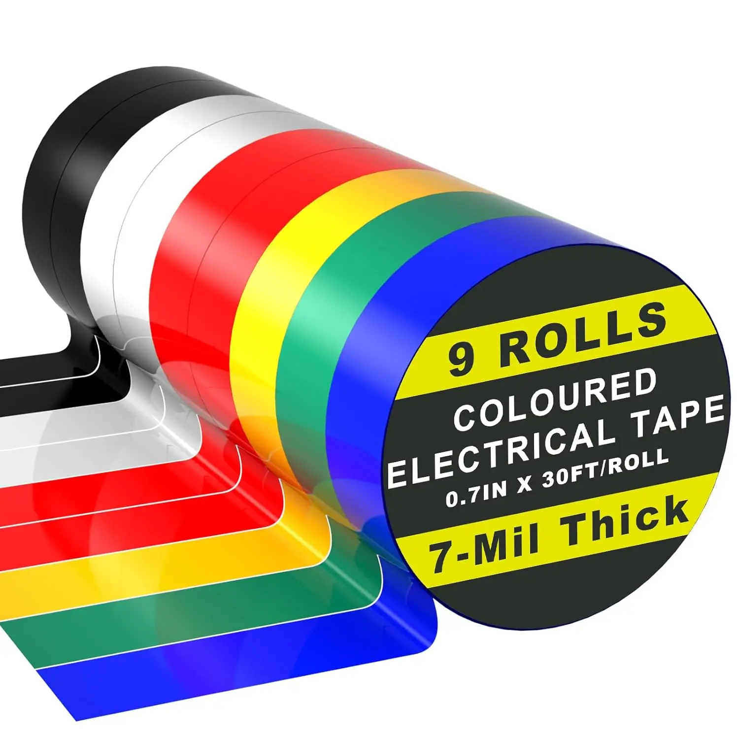 9 Rolls Colored Electrical Tape - 6 Colors, 0.7x33ft Each, Professional Grade for Home & Industrial Use
9 Rolls Colored Electrical Tape - 6 Colors, 0.7x33ft Each, Professional Grade for Home & Industrial Use