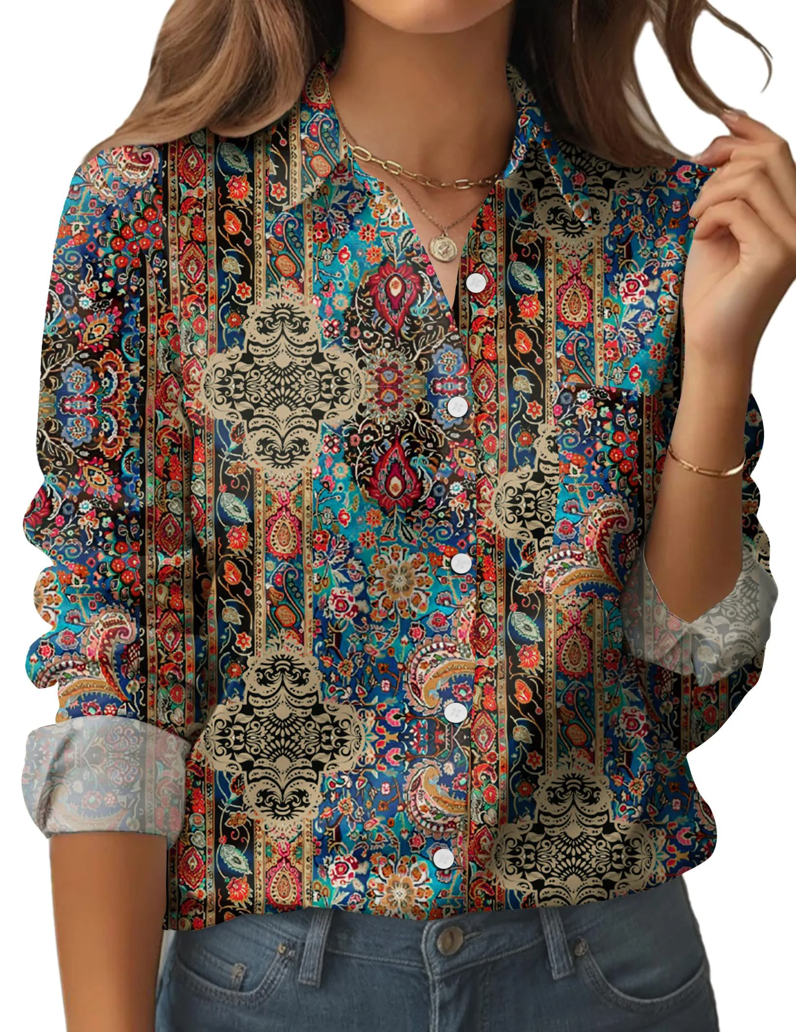 Women's Ethnic Flower Pattern Long Sleeve Shirt Business Work Elegant Casual With Pockets Summer Spring Clothing
Women's Ethnic Flower Pattern Long Sleeve Shirt Business Work Elegant Casual With Pockets Summer Spring Clothing
