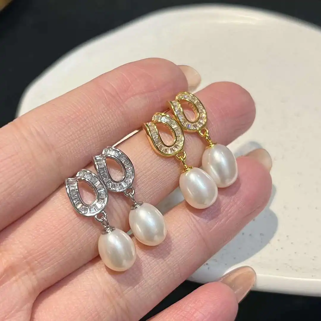 925 Sterling Silver Horseshoe Earrings 7-8MM Natural Rice Freshwater Pearl Earrings Tears Pearl Earrings Women's Pearl Jewelry
925 Sterling Silver Horseshoe Earrings 7-8MM Natural Rice Freshwater Pearl Earrings Tears Pearl Earrings Women's Pearl Jewelry