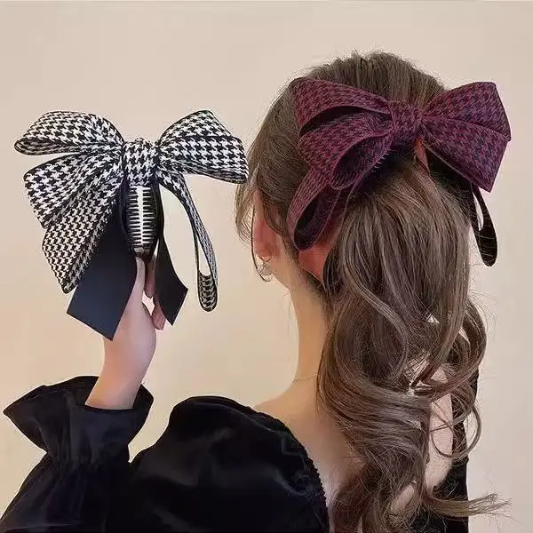Korean Hair Accessory Plaid Fabric Hgh Ponytail Banana Clip Temperament Women's Multi-layer Bow Hair Clip
Korean Hair Accessory Plaid Fabric Hgh Ponytail Banana Clip Temperament Women's Multi-layer Bow Hair Clip