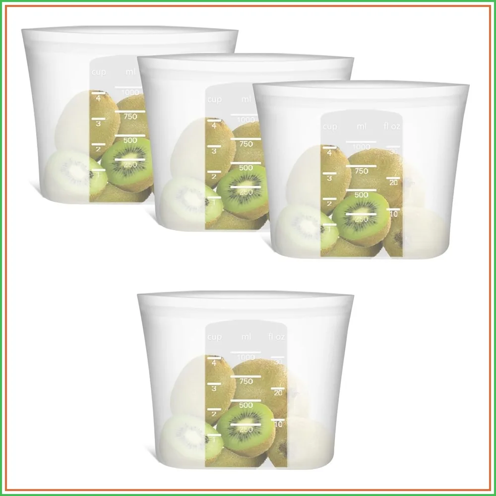 Reusable Silicone Food Storage Bags Quart 4 Pack, Stand Up Ziplock Freezer Sandwich Bags for Food Travel, Microwave Dishwasher Safe, 33.8fl oz
Reusable Silicone Food Storage Bags Quart 4 Pack, Stand Up Ziplock Freezer Sandwich Bags for Food Travel, Microwave Dishwasher Safe, 33.8fl oz