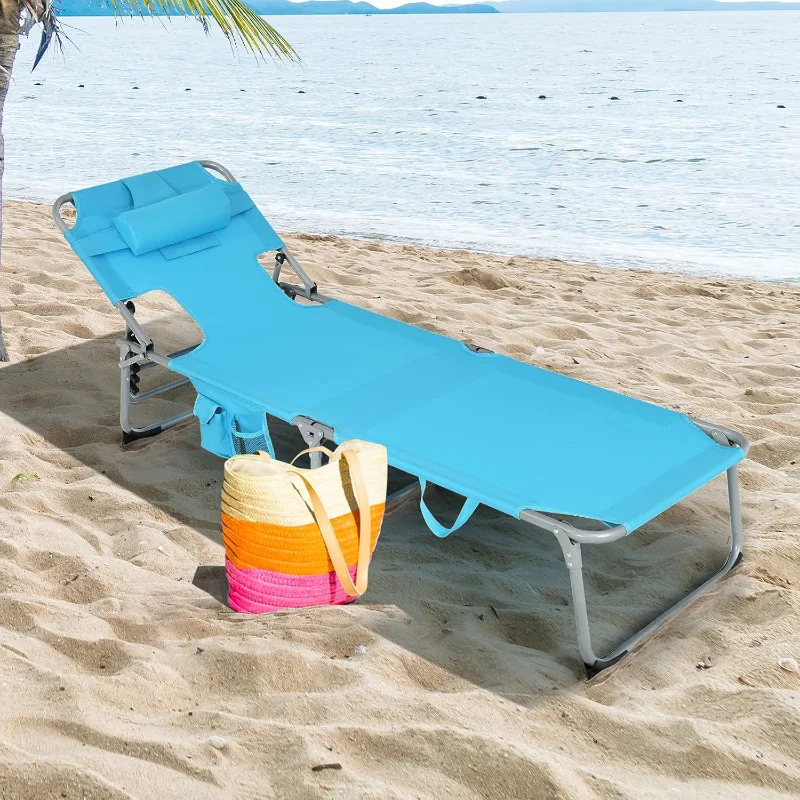 Giantex Beach Chair Chaise Lounge with Face Arm Hole, Detachable Pillow, Adjustable Backrest, Side Pocket, Carry Handle, Folding
Giantex Beach Chair Chaise Lounge with Face Arm Hole, Detachable Pillow, Adjustable Backrest, Side Pocket, Carry Handle, Folding