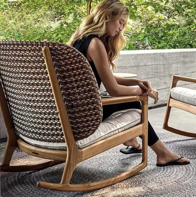 For High Back Teak Rocking Chair With Comfort Cushion Natural Finish Upholstered Outdoor Fabric Seat Low Back For Garden Or Hote
For High Back Teak Rocking Chair With Comfort Cushion Natural Finish Upholstered Outdoor Fabric Seat Low Back For Garden Or Hote