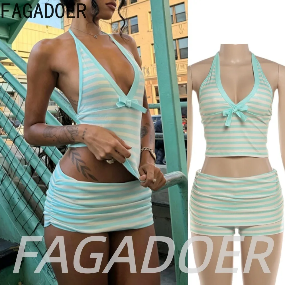 FAGADOER Hotsweet Striped Patchwork Sborts 2 Piece Sets Sexy Bow Deep V Lace-up Halter Crop Top + Ruched Bodycon Shorts Outfits
FAGADOER Hotsweet Striped Patchwork Sborts 2 Piece Sets Sexy Bow Deep V Lace-up Halter Crop Top + Ruched Bodycon Shorts Outfits