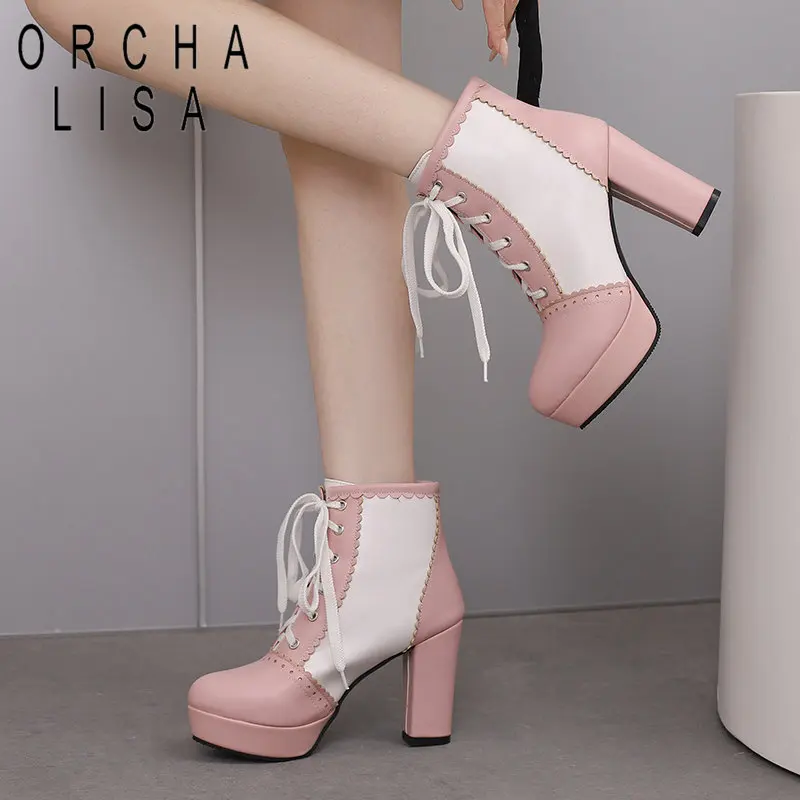 ORCHA LISA Women Ankle Boots Round Toe Platform 2.5cm Lace Big Size 45 46 Mixed Color Booties Chunky High Heels 9.5cm Female Hot
ORCHA LISA Women Ankle Boots Round Toe Platform 2.5cm Lace Big Size 45 46 Mixed Color Booties Chunky High Heels 9.5cm Female Hot