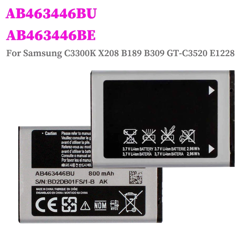 800mAh AB463446BU AB043446BE Replacement Battery for Samsung C3300K X208 B189 B309 GT-C3520 E1228 GT-E2530 E339 GT-E2330 C5212
800mAh AB463446BU AB043446BE Replacement Battery for Samsung C3300K X208 B189 B309 GT-C3520 E1228 GT-E2530 E339 GT-E2330 C5212