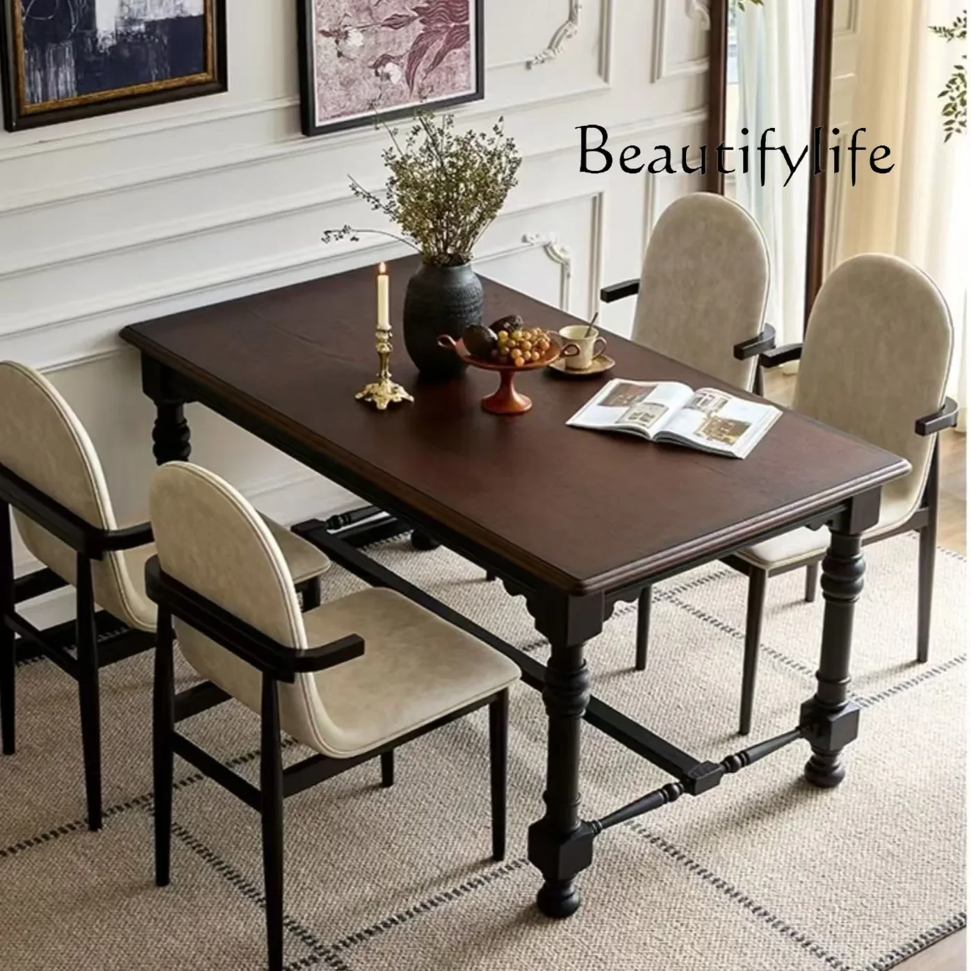 X36 Solid Wood Dining Table And Chairs French Retro Light Luxury Black Rectangular Table Living Room Dining Table
X36 Solid Wood Dining Table And Chairs French Retro Light Luxury Black Rectangular Table Living Room Dining Table
