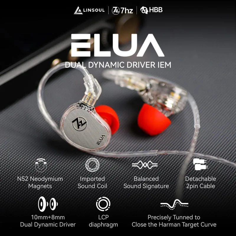 7Hz X HBB Elua 10MM + 8MM Dual Dynamic Driver Hifi Earphones with Detachable Cable Design and Balanced Sound IEMs
7Hz X HBB Elua 10MM + 8MM Dual Dynamic Driver Hifi Earphones with Detachable Cable Design and Balanced Sound IEMs