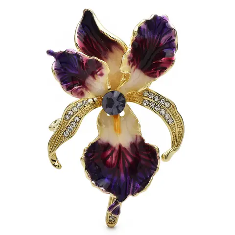 Wuli&baby Elegant Enamel Orchid Flower Brooches Beautiful Women's Clothes Bag's Plants Brooch Pins Gifts