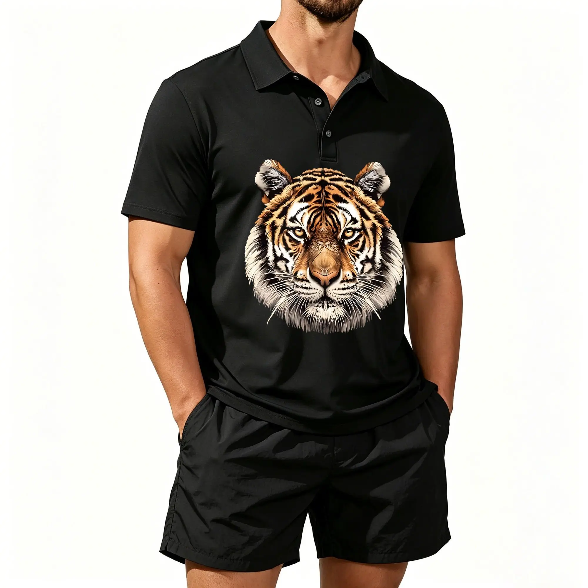 Men's Polo Shirt and Beach Shorts Set, Tiger Head Theme, Casual and Comfortable Fit
Men's Polo Shirt and Beach Shorts Set, Tiger Head Theme, Casual and Comfortable Fit