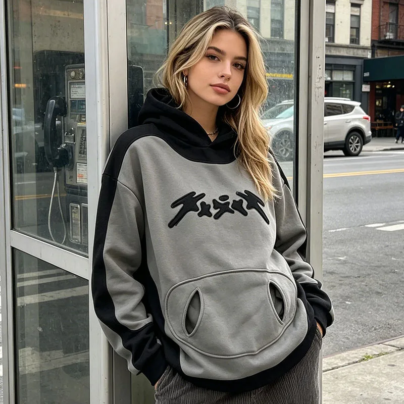 Creative Patchwork Long Sleeve Pullover Autumn Street Punk Hip Hop Loose Hoodie American Contrast Stitching Y2K Women Sweatshirt
Creative Patchwork Long Sleeve Pullover Autumn Street Punk Hip Hop Loose Hoodie American Contrast Stitching Y2K Women Sweatshirt