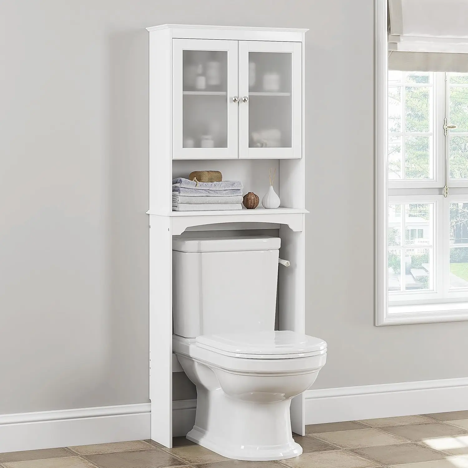 Over The Toilet Storage Cabinet, Above Toilet Storage Shelf with Glass Doors, Behind Toilet Bathroom Organizer, White
Over The Toilet Storage Cabinet, Above Toilet Storage Shelf with Glass Doors, Behind Toilet Bathroom Organizer, White