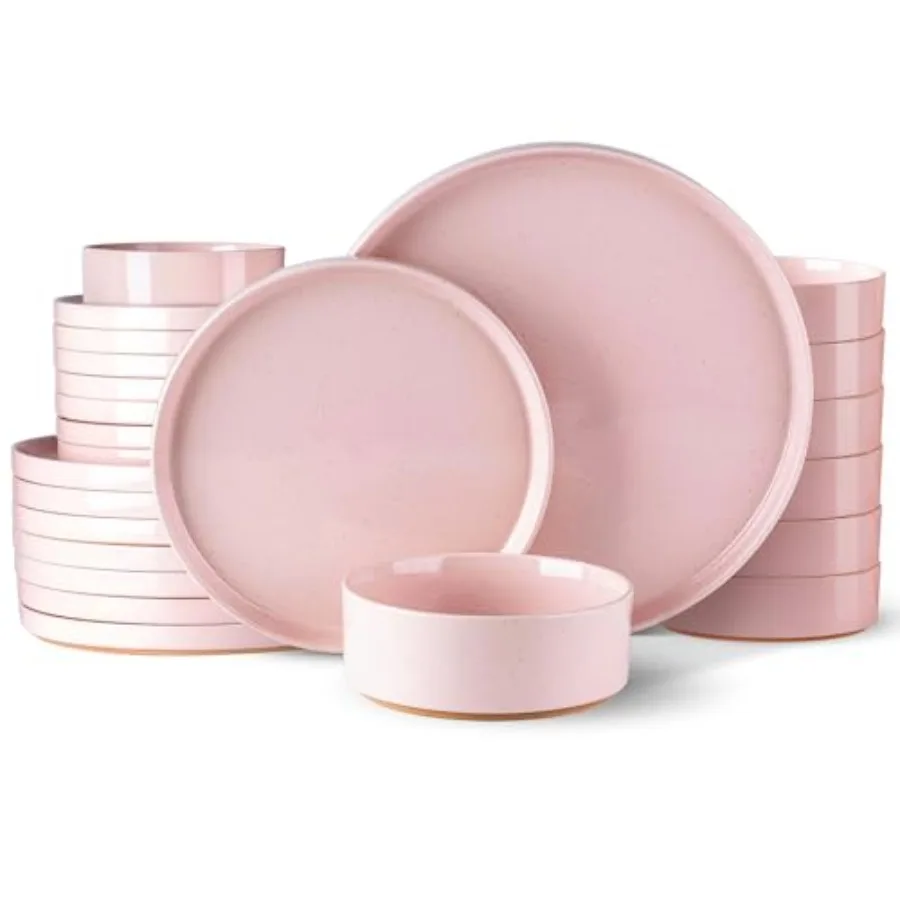 Ceramic Dinnerware Set for 8 Speckled Stoneware Plates and Bowls with Rustic Terracotta Underside Scratch Resistant, Dishwasher
Ceramic Dinnerware Set for 8 Speckled Stoneware Plates and Bowls with Rustic Terracotta Underside Scratch Resistant, Dishwasher