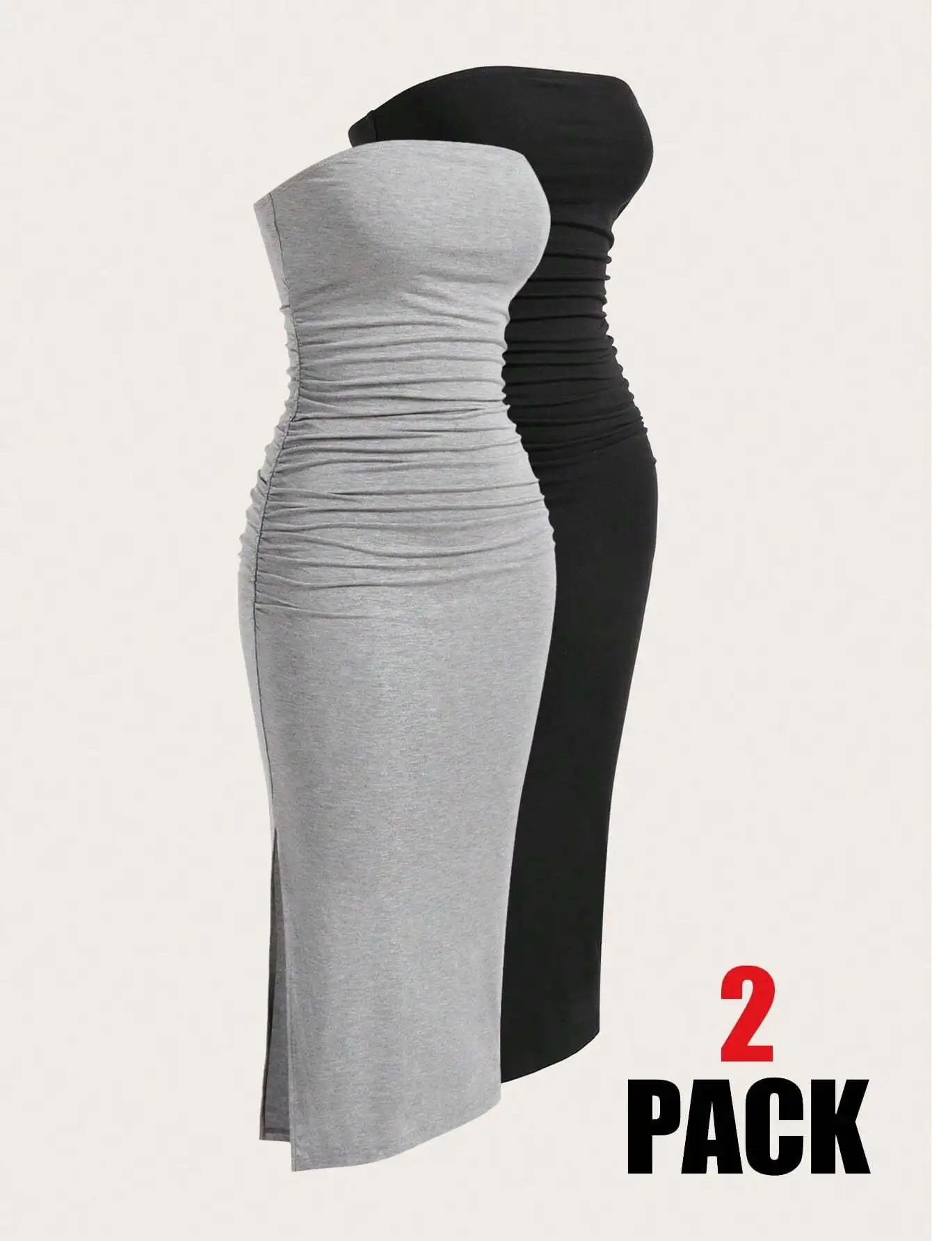 2-Pack Strapless Ruched Midi Dress for Women, Summer Casual Bodycon Dresses with Side Slit
2-Pack Strapless Ruched Midi Dress for Women, Summer Casual Bodycon Dresses with Side Slit