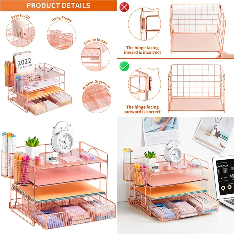 Desk Paper Letter Tray Organizer for Desk Accessories and Workspace Organizers with Drawer and 2 Pen Holder for Home, School, O
Desk Paper Letter Tray Organizer for Desk Accessories and Workspace Organizers with Drawer and 2 Pen Holder for Home, School, O