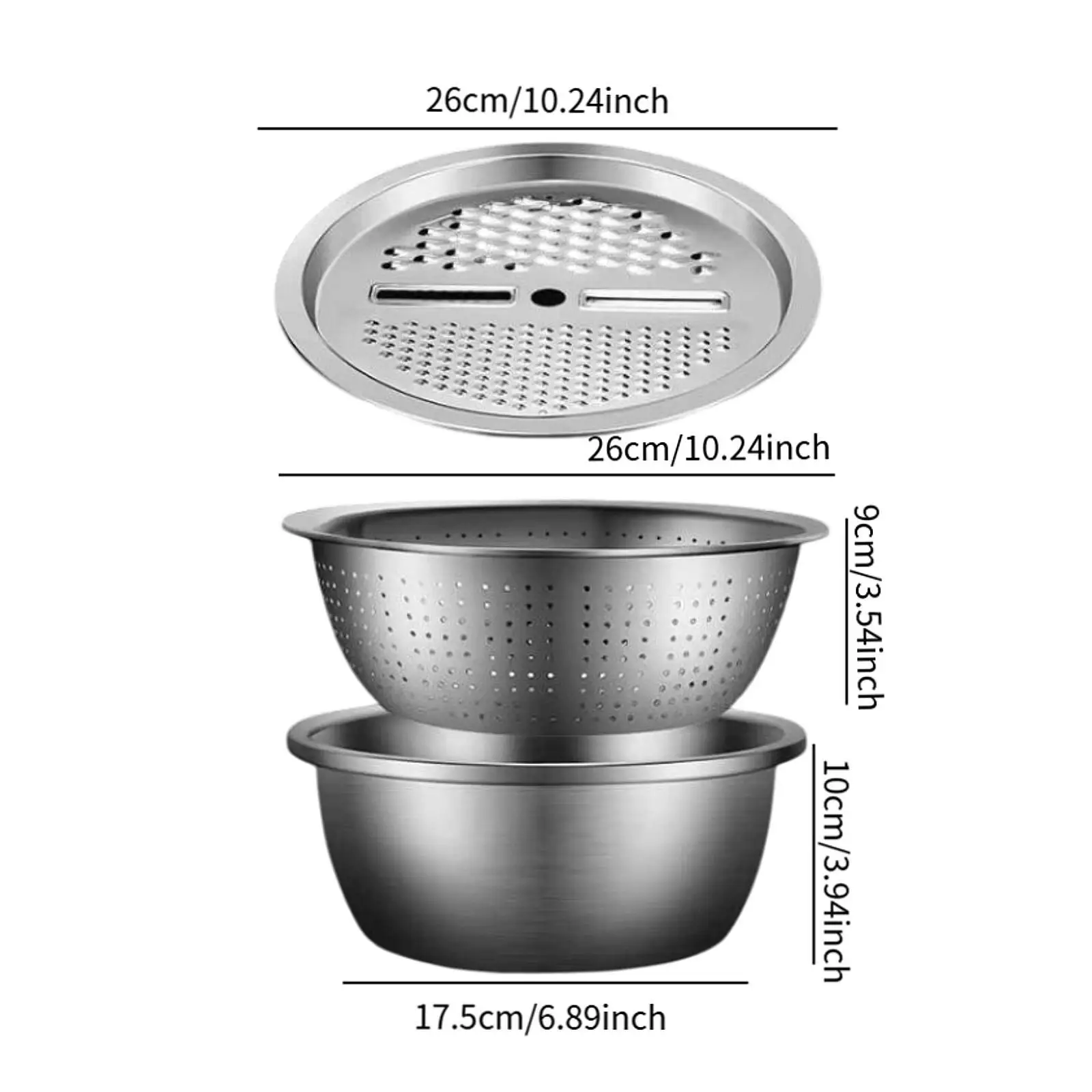 3 in 1 Stainless Steel Vegetable Wash Basin Grater Cutter Drain Basket Multifunctional Kitchen Gadget Tray for Salad Maker
3 in 1 Stainless Steel Vegetable Wash Basin Grater Cutter Drain Basket Multifunctional Kitchen Gadget Tray for Salad Maker