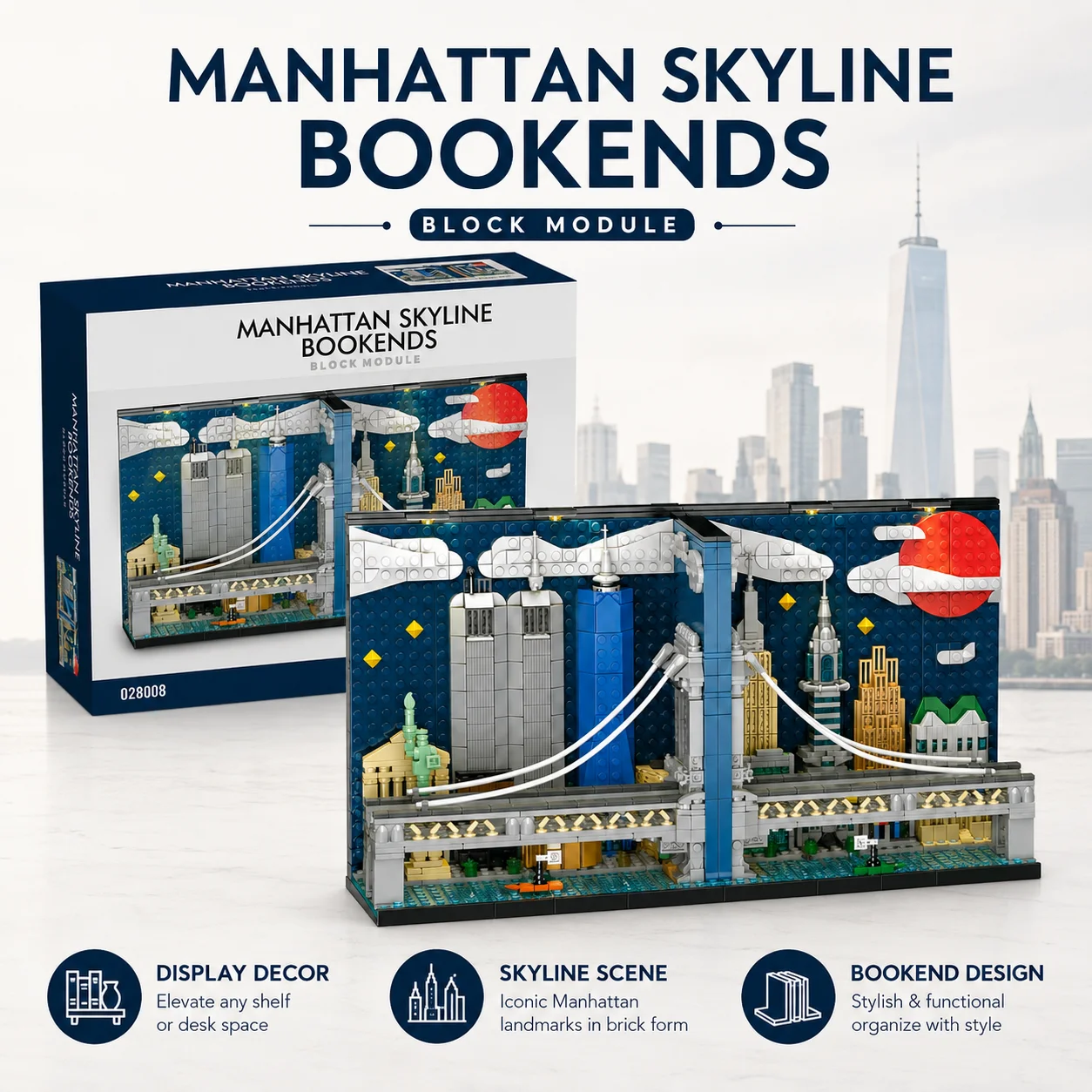 Manhattan Skyline Bookends Building Blocks Set New York Bridge City Architecture Display Model with Box English Version
Manhattan Skyline Bookends Building Blocks Set New York Bridge City Architecture Display Model with Box English Version