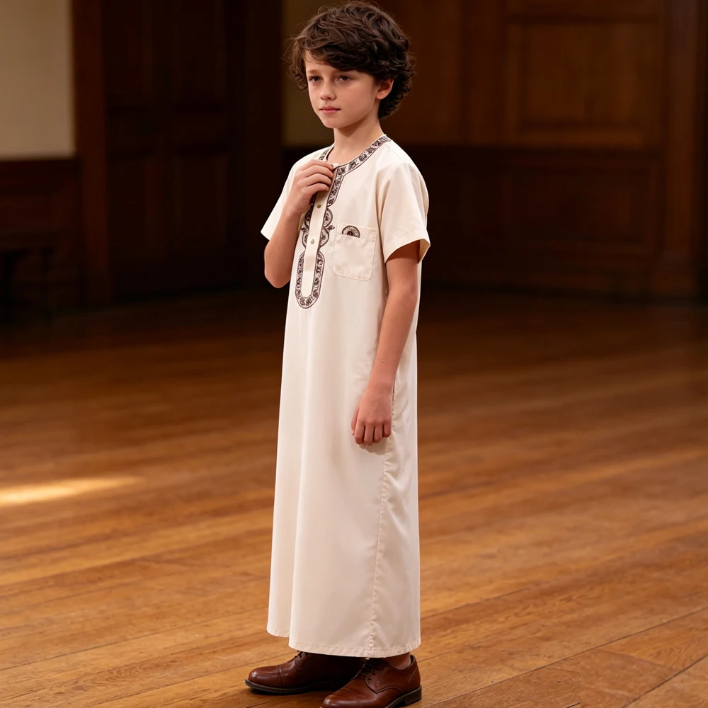 Boys Kids Short Sleeve Thobe Arabic Robe Casual Homewear Pocket Pajamas Muslim Jubba Kaftan Abaya Dishdasha Gown Islam Clothing
Boys Kids Short Sleeve Thobe Arabic Robe Casual Homewear Pocket Pajamas Muslim Jubba Kaftan Abaya Dishdasha Gown Islam Clothing