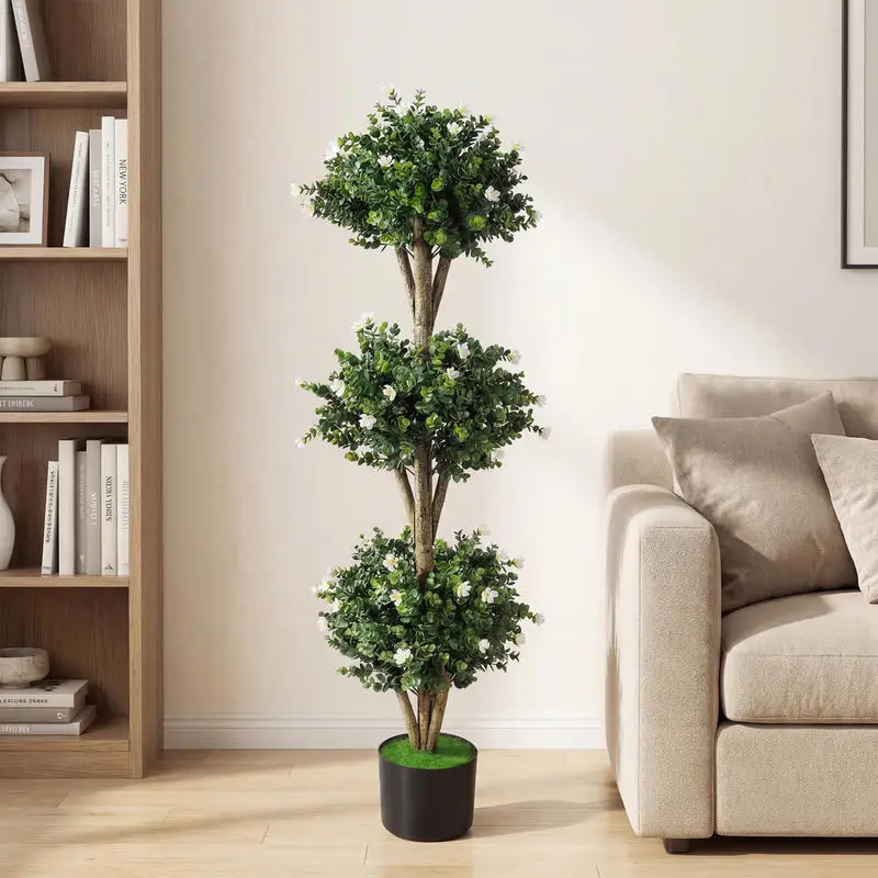 51" Artificial Triple Ball Boxwood Topiary Tree with 59 Blossoms-White
51" Artificial Triple Ball Boxwood Topiary Tree with 59 Blossoms-White