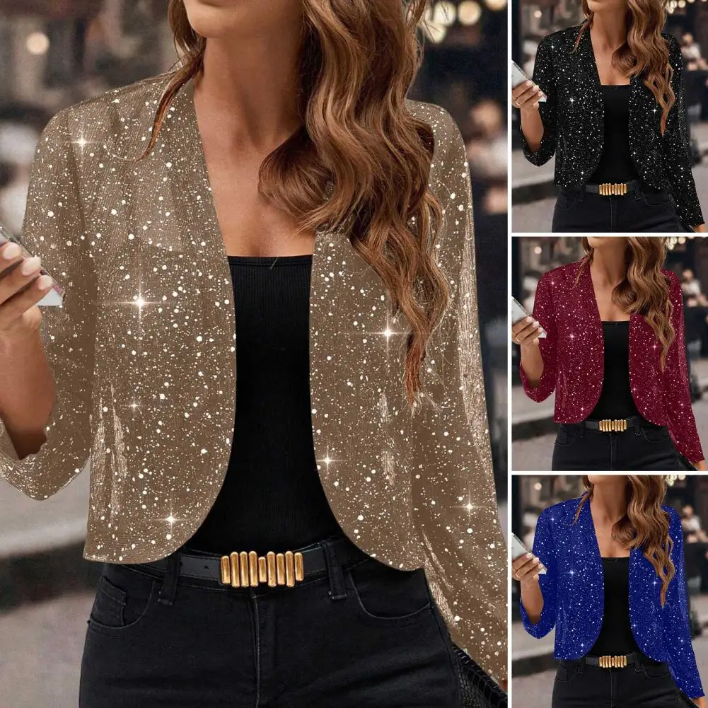 Women Glitter Cardigan Elegant Festive Tops Party Jacket Open Front Long Sleeved Thin Breathable Party Cardigans Outerwear
Women Glitter Cardigan Elegant Festive Tops Party Jacket Open Front Long Sleeved Thin Breathable Party Cardigans Outerwear