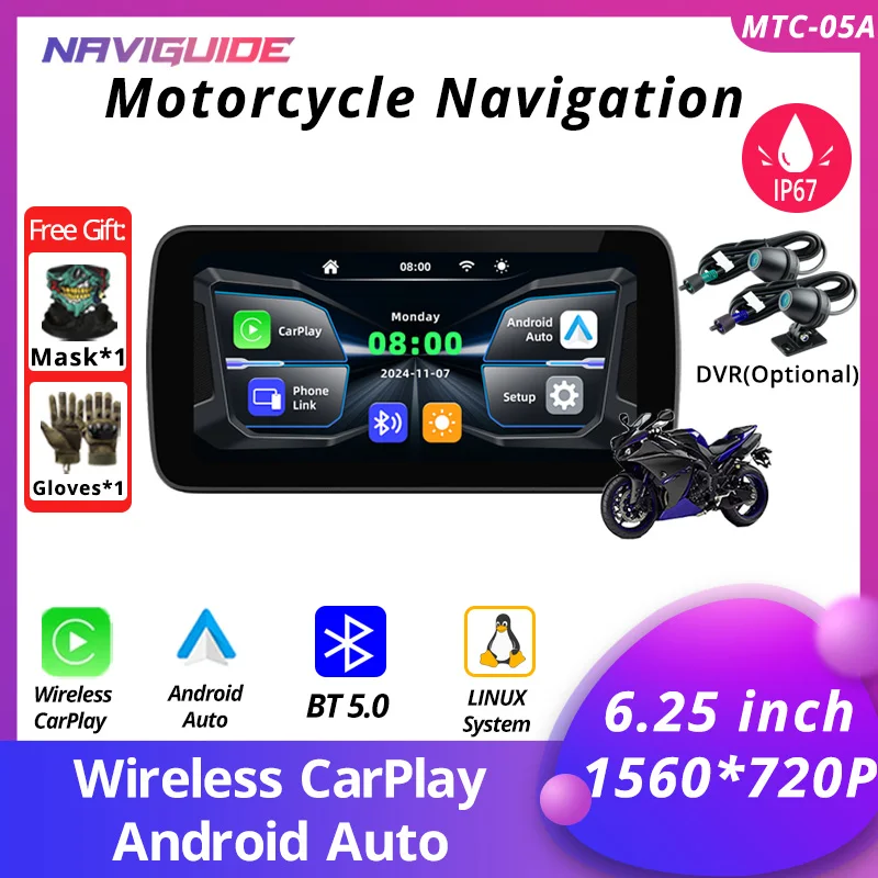 NAVIGUIDE 5 inch MTC-05A DVR Carplay Display Screen Portable Motorcycle Android Auto MOTO Navigation Speed IP67 BT 1560*720
NAVIGUIDE 5 inch MTC-05A DVR Carplay Display Screen Portable Motorcycle Android Auto MOTO Navigation Speed IP67 BT 1560*720