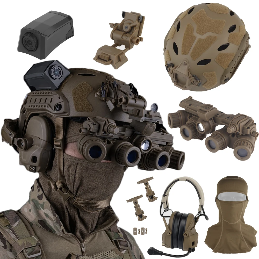 Airsoft Helmet Tactical Headset Set with GPNVG18 Binocular night vision model Helmet Camera Model Breathable Balaclava Mask
Airsoft Helmet Tactical Headset Set with GPNVG18 Binocular night vision model Helmet Camera Model Breathable Balaclava Mask