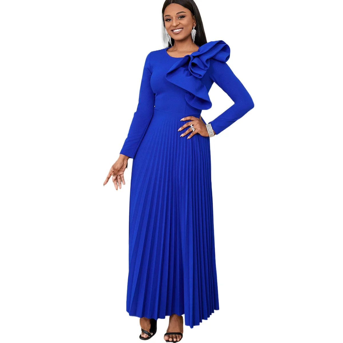 Elegant Crew Neck Three-dimensional Ruffles Pleated Long Formal Evening Dress With Long Sleeves
Elegant Crew Neck Three-dimensional Ruffles Pleated Long Formal Evening Dress With Long Sleeves