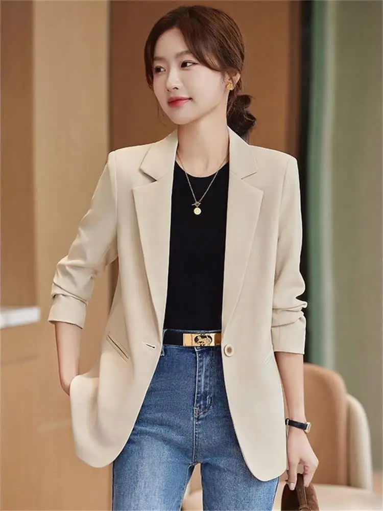 Cherry Blossom Colored Women's Casual Sle ort Suit Jaet Autumn Spring Season Faionable Ele Lady Small Size
Cherry Blossom Colored Women's Casual Sle ort Suit Jaet Autumn Spring Season Faionable Ele Lady Small Size