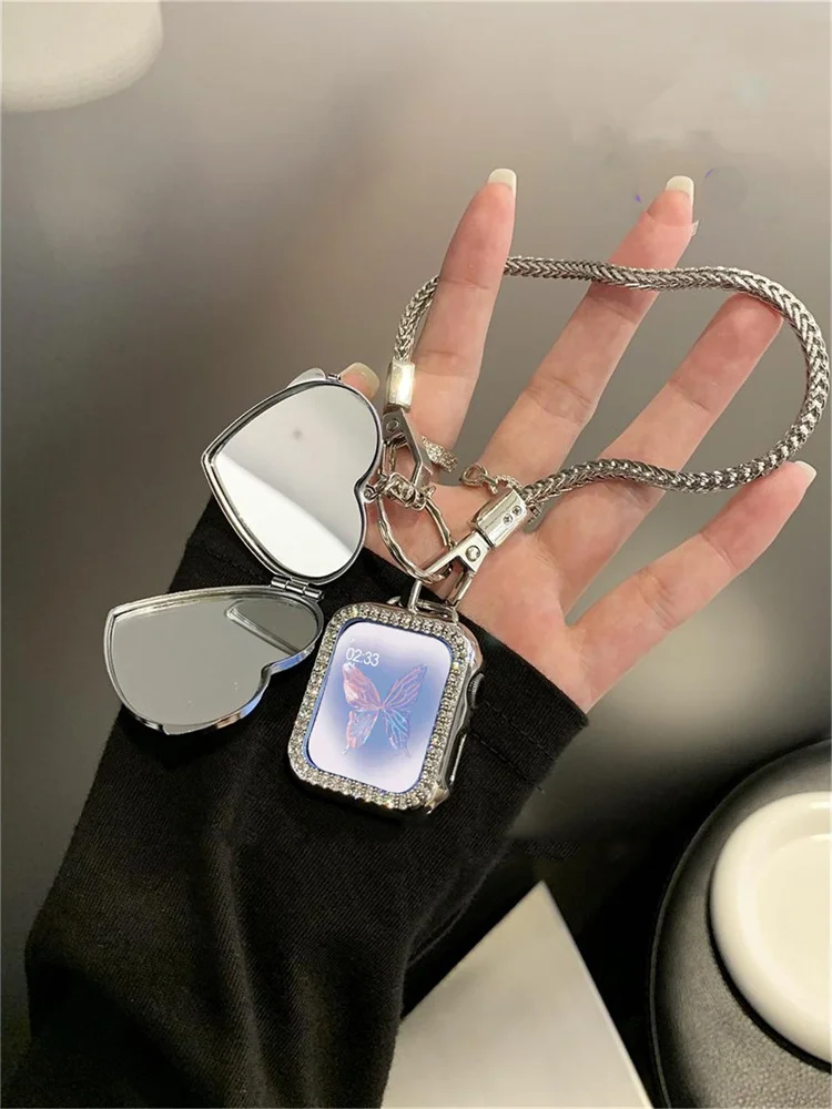Korea Silver Bone Love Mirror Pendant Strap + Luxury Rhinestone Case For Apple Watch 46mm 42 49 41 45 44 Band For 0 9 8 SE Gift
Korea Silver Bone Love Mirror Pendant Strap + Luxury Rhinestone Case For Apple Watch 46mm 42 49 41 45 44 Band For 0 9 8 SE Gift