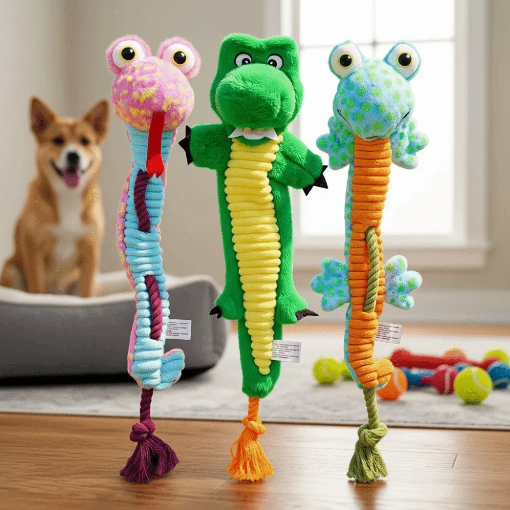 Soft Plush Squeaky Dog Chew Toys Warm Chew Squeaky Rope Dog Squeaky Toy Crocodile /Snake /Frog Plush Knot Chew Proof Dog Toy
Soft Plush Squeaky Dog Chew Toys Warm Chew Squeaky Rope Dog Squeaky Toy Crocodile /Snake /Frog Plush Knot Chew Proof Dog Toy