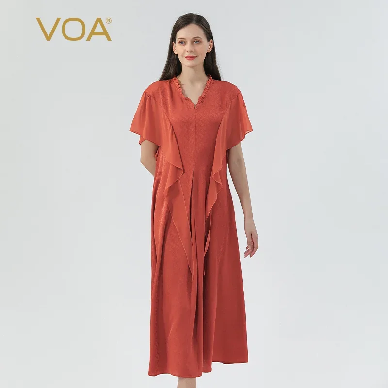 VOA Watermelon Red 22 Mmi Dark Pattern Jacquard Silk Fungus Edge V-neck Flying Sleeves Loose and Breathable Silk Dress AE1612
VOA Watermelon Red 22 Mmi Dark Pattern Jacquard Silk Fungus Edge V-neck Flying Sleeves Loose and Breathable Silk Dress AE1612
