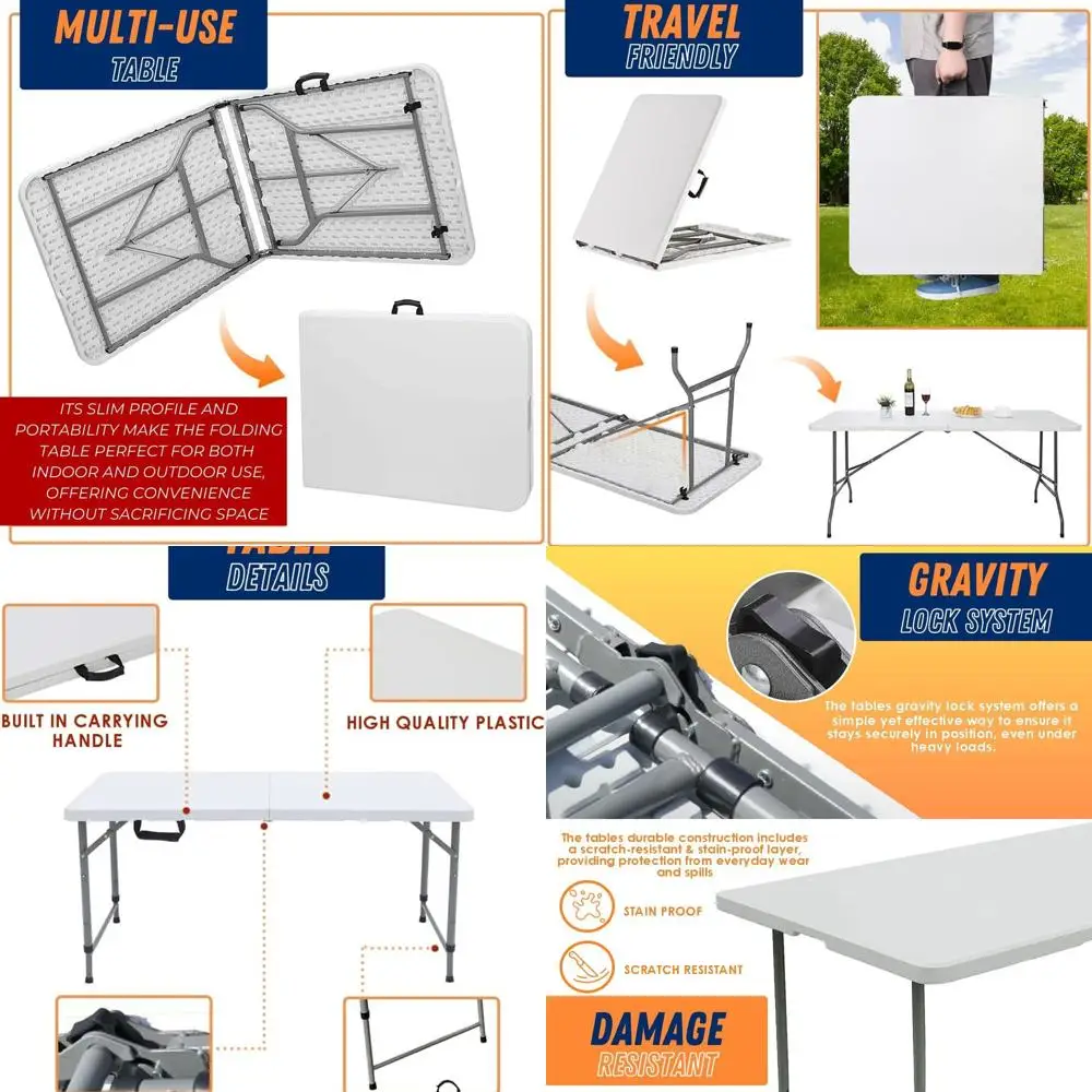 Portable Heavy-Duty Plastic Folding Table with Handle and Lock for Indoor and Outdoor Use - White (4ft)
Portable Heavy-Duty Plastic Folding Table with Handle and Lock for Indoor and Outdoor Use - White (4ft)