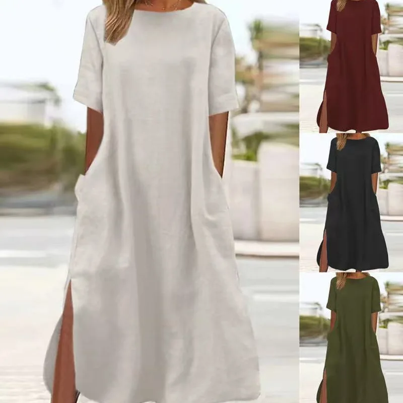 Summer Women's Cotton and Linen Dress Short Sleeves Loose Pockets Fashion Solid Color Elegant Casual Large Size Long Skirt
Summer Women's Cotton and Linen Dress Short Sleeves Loose Pockets Fashion Solid Color Elegant Casual Large Size Long Skirt