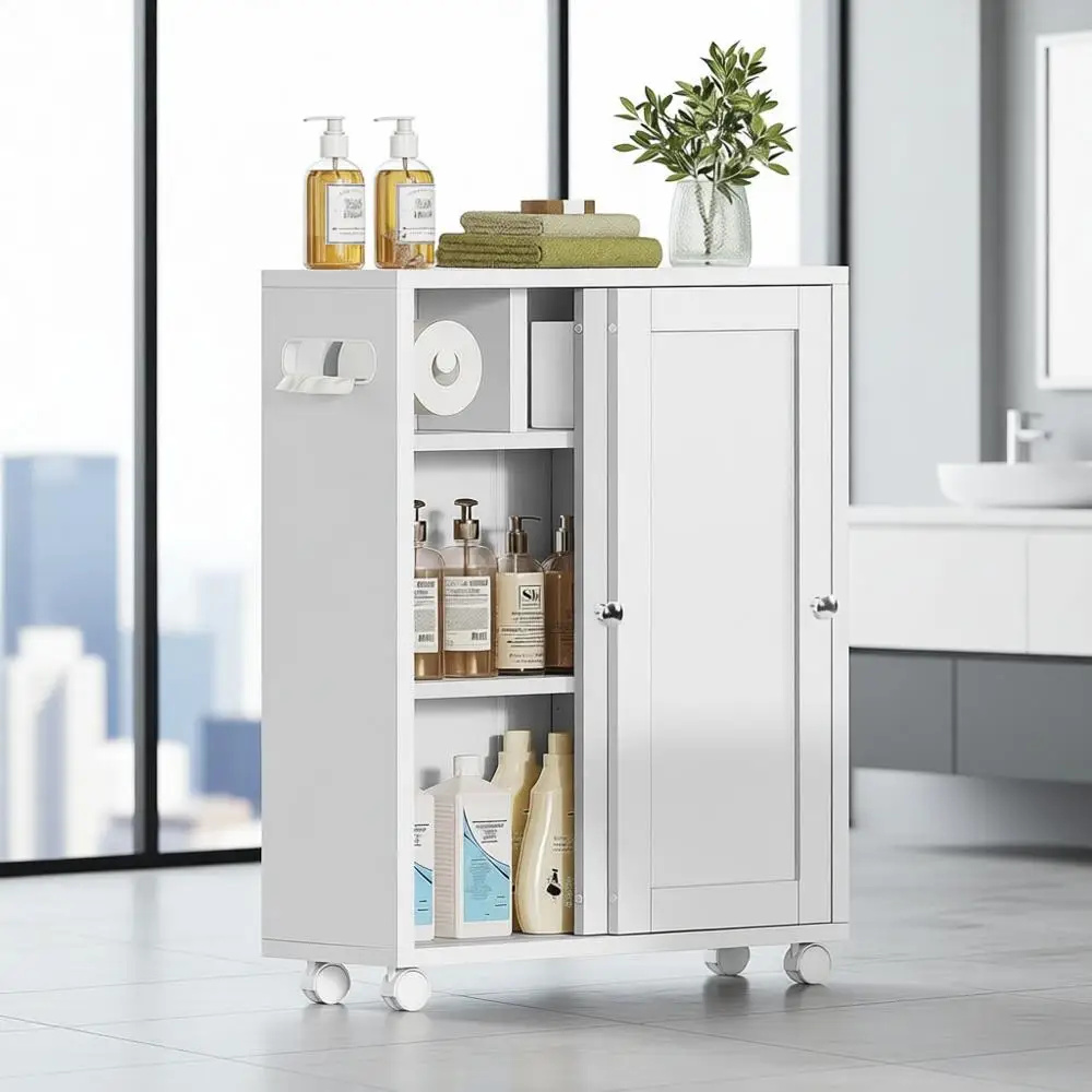 Toilet Paper Cabinets, Slim Bathroom Storage Cabinet with 2 Adjustable Shelves, Toilet Paper Holder and Brush Compartment, Next
Toilet Paper Cabinets, Slim Bathroom Storage Cabinet with 2 Adjustable Shelves, Toilet Paper Holder and Brush Compartment, Next