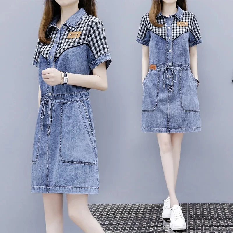 Plus Size Denim Women's Dresses Casual Thin Polo Collar Button Short Sleeve A-Line Dress Women Vestidos Elegantes Para Mujeres
Plus Size Denim Women's Dresses Casual Thin Polo Collar Button Short Sleeve A-Line Dress Women Vestidos Elegantes Para Mujeres