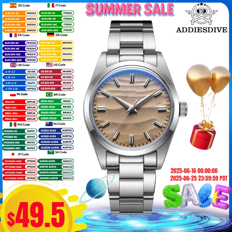 ADDIESDIVE 36mm AD2030 No Logo Men's Watch Desert Dial 316L Stainless Steel Reloj Hombre 100m Waterproof Quartz Watches
ADDIESDIVE 36mm AD2030 No Logo Men's Watch Desert Dial 316L Stainless Steel Reloj Hombre 100m Waterproof Quartz Watches