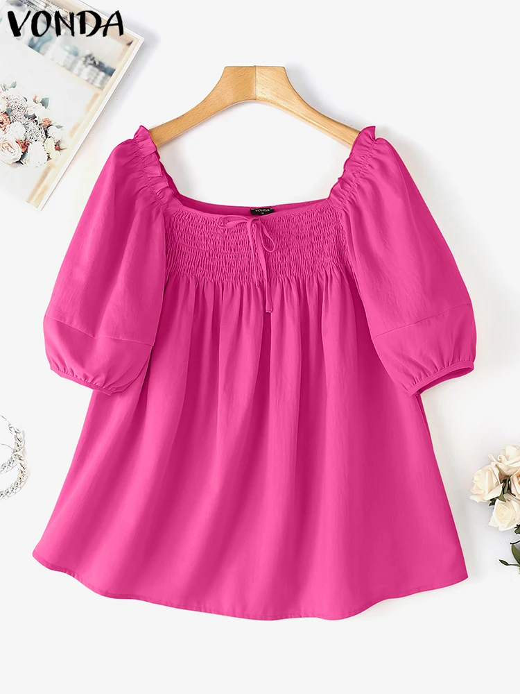 VONDA Women Ruffled Blouse 2025 Summer Tunic Top Sexy Square Collar Casual Shirts Loose Short Puff Sleeve Lace-up Elegant Blusas
VONDA Women Ruffled Blouse 2025 Summer Tunic Top Sexy Square Collar Casual Shirts Loose Short Puff Sleeve Lace-up Elegant Blusas