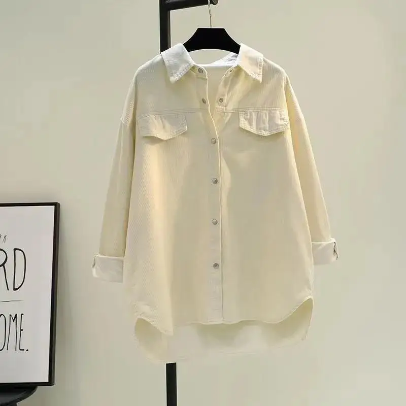 Women Spring and Autumn New Polo Neck Corduroy Shirt Fashion Candy Color Cardigan Button Pocket Panel Long Sleeve Versatile Tops
Women Spring and Autumn New Polo Neck Corduroy Shirt Fashion Candy Color Cardigan Button Pocket Panel Long Sleeve Versatile Tops
