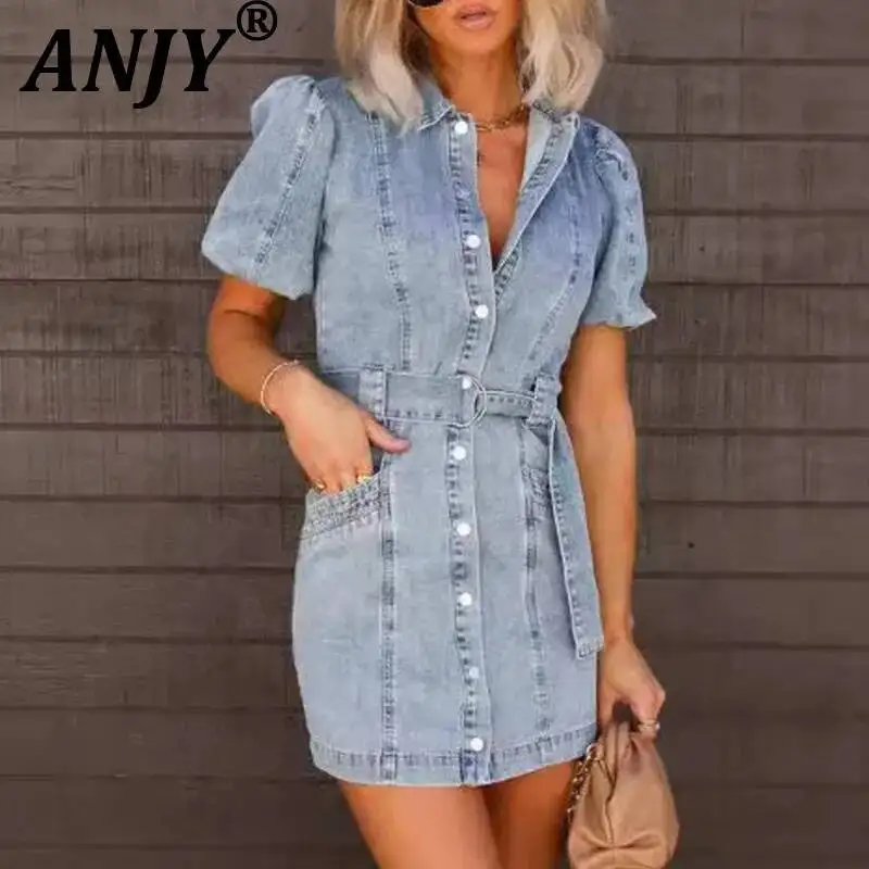 ANJY Spring Summer New Women Fashion Casual Single Breasted Short Sleeve Sashes Denim Dress Washed Vintage Trendy Design A22962
ANJY Spring Summer New Women Fashion Casual Single Breasted Short Sleeve Sashes Denim Dress Washed Vintage Trendy Design A22962