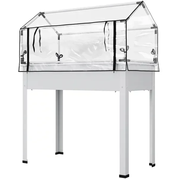 Elevated Garden Box with Greenhouse Cover, Raised Garden Bed with Legs and Drainage Hole for Vegetables, White
Elevated Garden Box with Greenhouse Cover, Raised Garden Bed with Legs and Drainage Hole for Vegetables, White