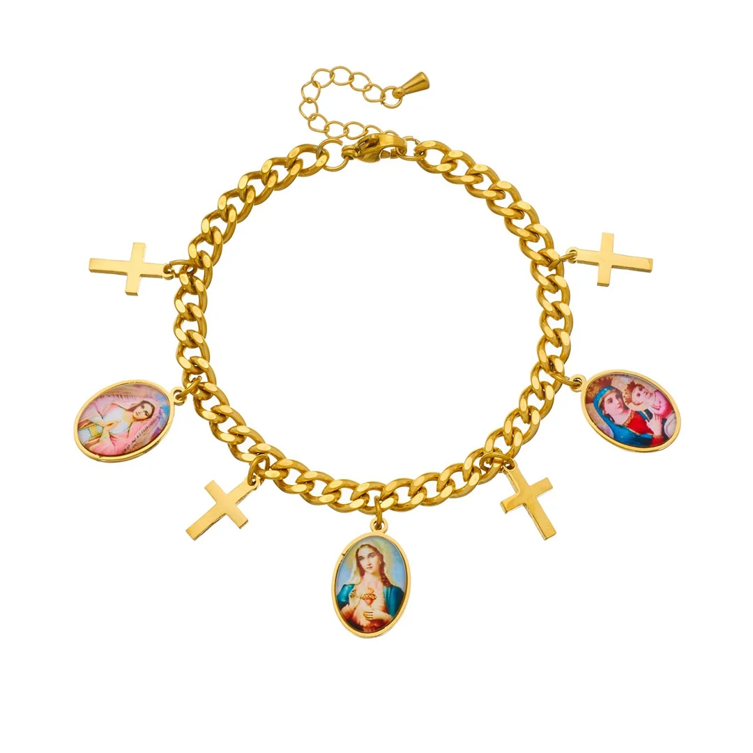 Religious Virgin Mary Cross Charm Bracelet Gold Color Stainless Steel Cuban Chain Link Bracelets for Woman Men Christian Jewelry
Religious Virgin Mary Cross Charm Bracelet Gold Color Stainless Steel Cuban Chain Link Bracelets for Woman Men Christian Jewelry