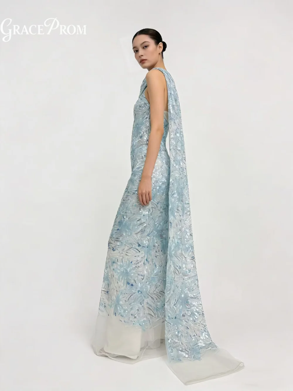 Regal Ice Blue Leaf Appliqué Party Dress Shimmery One Shoulder Cape Sheer Mermaid Evening Gown For Wedding Guests فساتين سهرة
Regal Ice Blue Leaf Appliqué Party Dress Shimmery One Shoulder Cape Sheer Mermaid Evening Gown For Wedding Guests فساتين سهرة