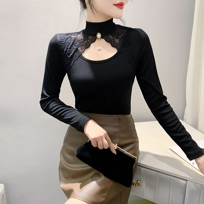 2023 Fall Winter European Clothes Cotton T-Shirt Chic Patchwork Lace Sexy Hollow Out Women Tops Long Sleeve All Match Tees 39118
2023 Fall Winter European Clothes Cotton T-Shirt Chic Patchwork Lace Sexy Hollow Out Women Tops Long Sleeve All Match Tees 39118