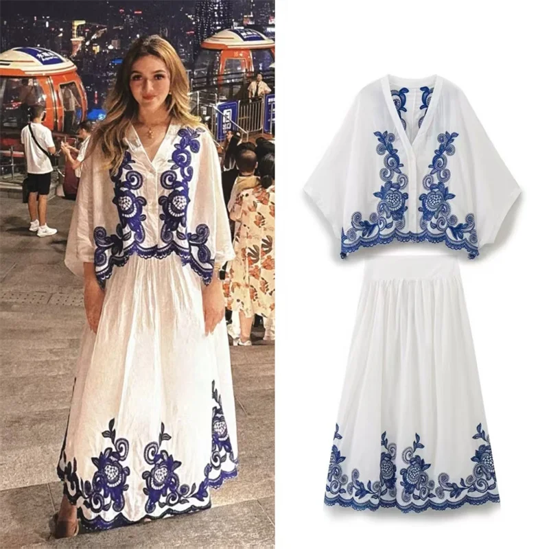 Women's suit New spring 2025 Contrasting shirt long skirt set Embroidered decoration Fashion personality Ethnic style
Women's suit New spring 2025 Contrasting shirt long skirt set Embroidered decoration Fashion personality Ethnic style