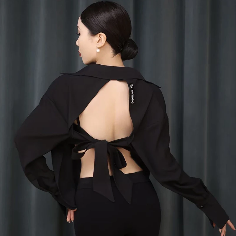 Latin Dance Clothes Women Long Sleeves Backless Lace Up Black Shirts Rumba Samba Dance Wear Loose Practice Clothing DNV18335
Latin Dance Clothes Women Long Sleeves Backless Lace Up Black Shirts Rumba Samba Dance Wear Loose Practice Clothing DNV18335