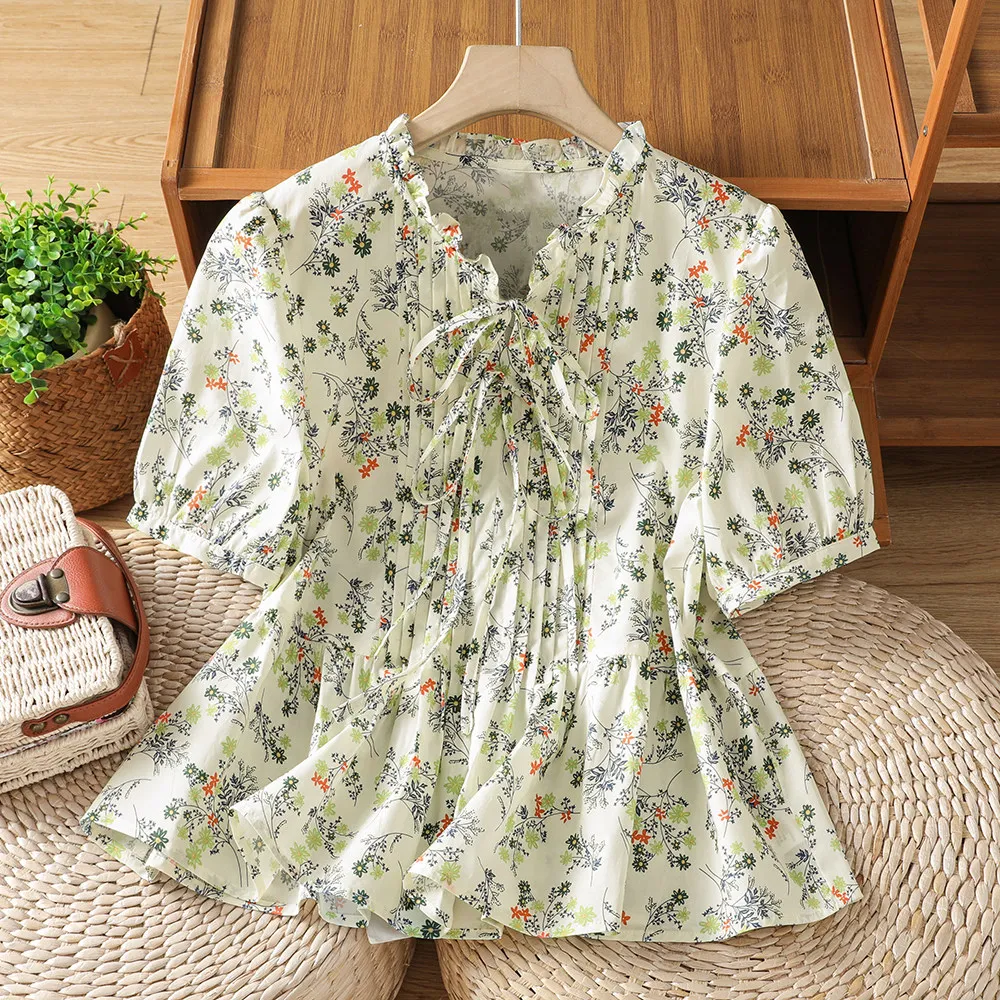 Vintage Mori Girl Floral Print Tie Front Blouse V-neck Ruffle Collar Puff Sleeve Peplum Harajuku Countryside Garden Summer Tops
Vintage Mori Girl Floral Print Tie Front Blouse V-neck Ruffle Collar Puff Sleeve Peplum Harajuku Countryside Garden Summer Tops